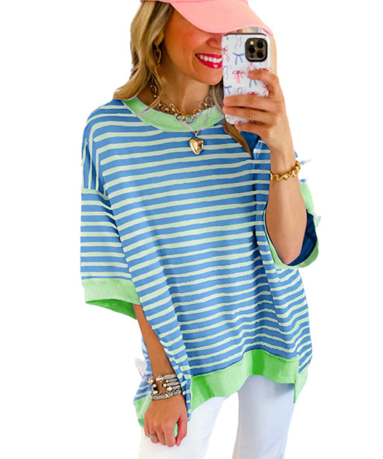 Women's Casual Crewneck Stripe Pullover Shirt