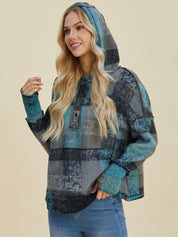 Women's Retro Beth Plaid Reverse Fleece Hoodie