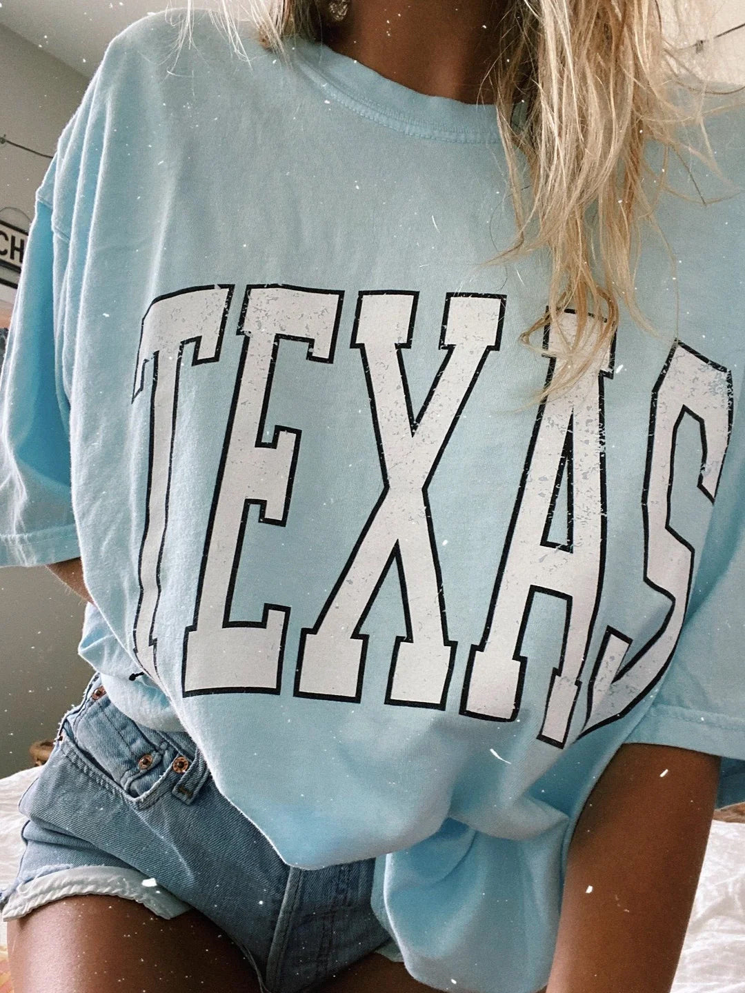 Preppy Sky Blue Texas Round Neck T-Shirt