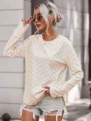 Women's Checkered Textured Crewneck Knit Pullover
