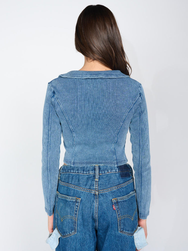 Women's Vintage Zip-Up Cropped Denim Shirt