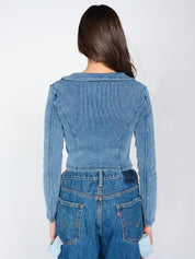 Women's Vintage Zip-Up Cropped Denim Shirt