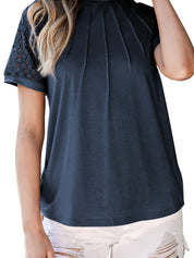 Women's Crewneck Patchwork Lace Top Shirt