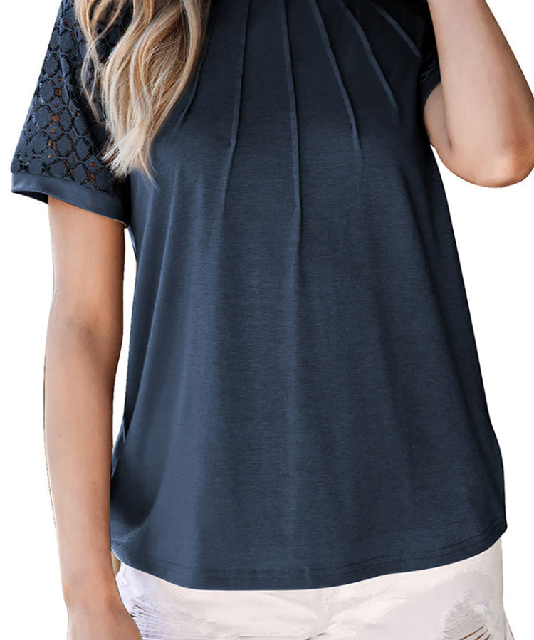 Women's Crewneck Patchwork Lace Top Shirt