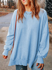 Women's Classic Solid Side Slit Crewneck Sweatshirt