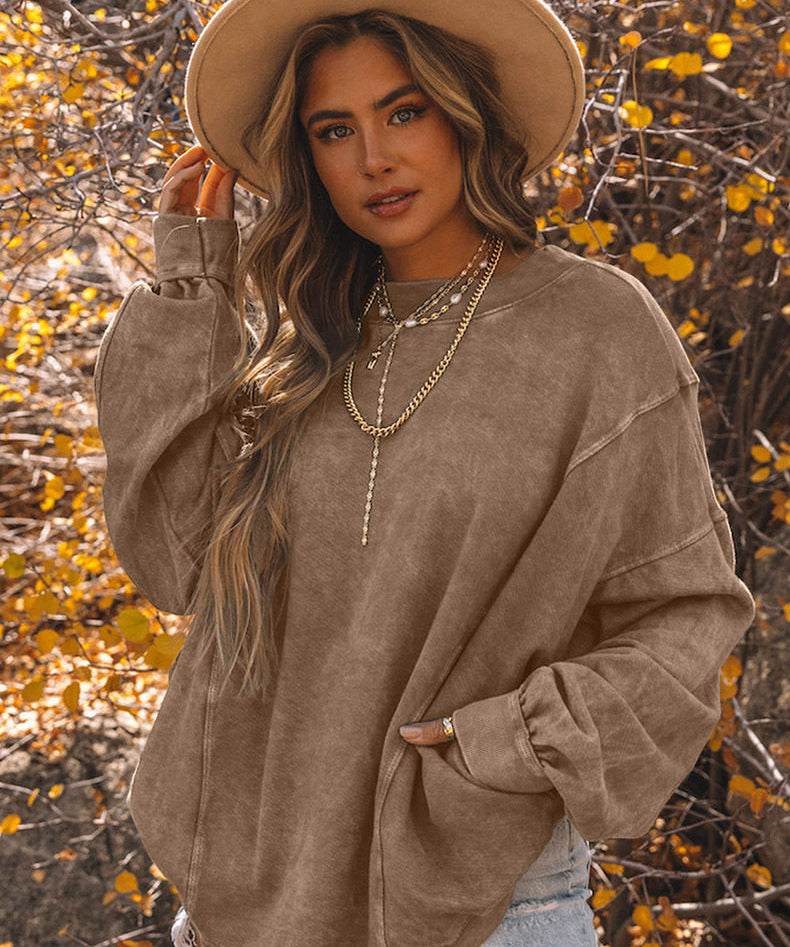 Exposed Seam Twist Open Back Baggy Sweatshirt