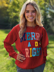 Women's Merry And Bright Cable Knit Pullover Sweatshirt