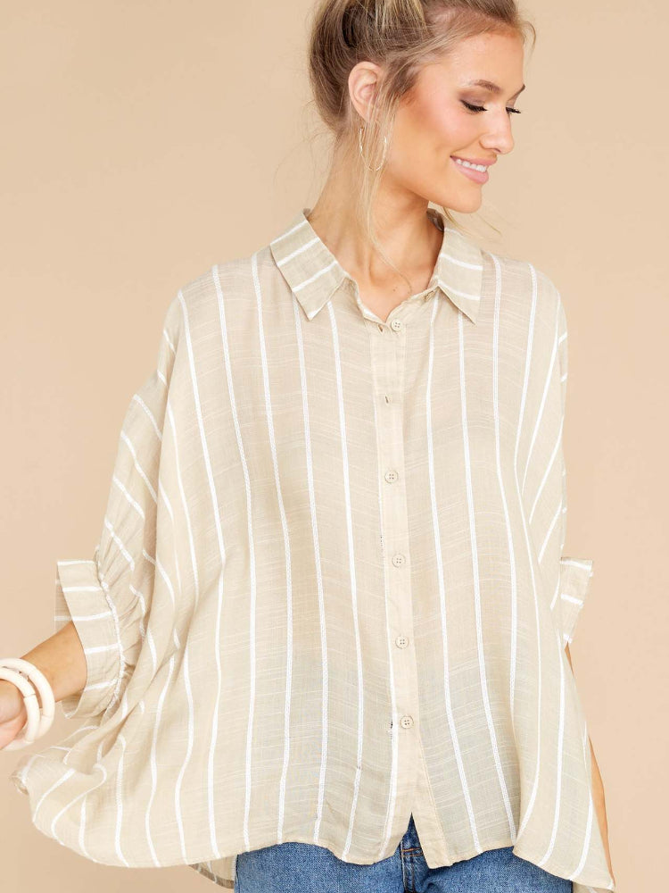 Linen Striped Short Sleeve Button-Up Shirt