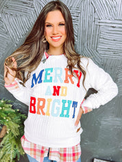 Merry And Bright White Cable Knit Crewneck Sweatshirt