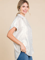 Women's Loose Sparkling Button Down Shirt