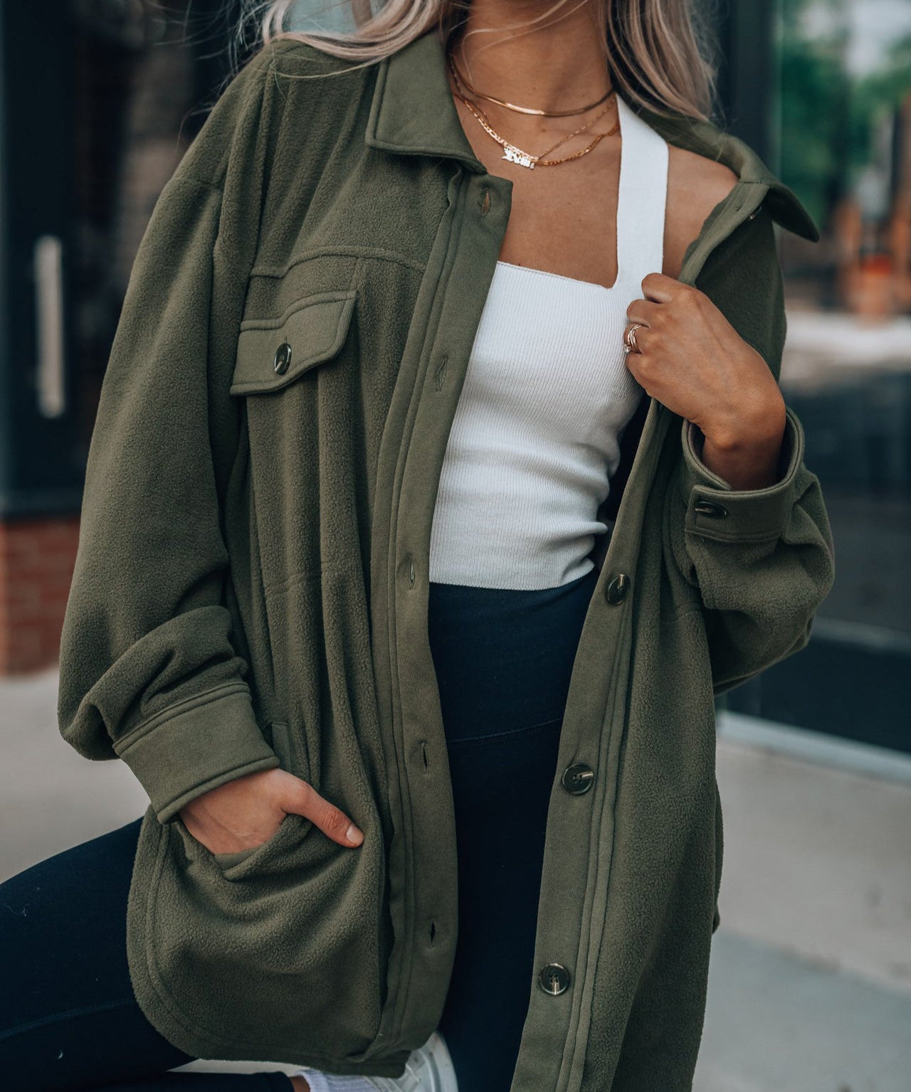 Women's Retro Button Down Plush Baggy Shirt Jacket