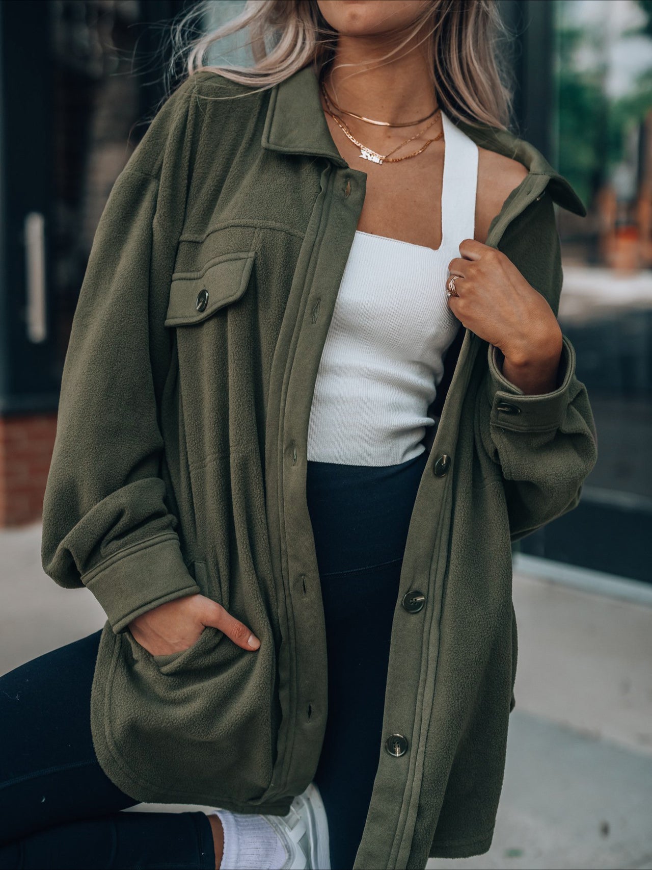 Women's Retro Button Down Plush Baggy Shirt Jacket