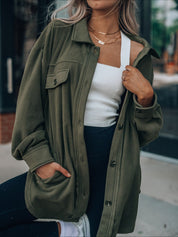 Women's Retro Button Down Plush Baggy Shirt Jacket