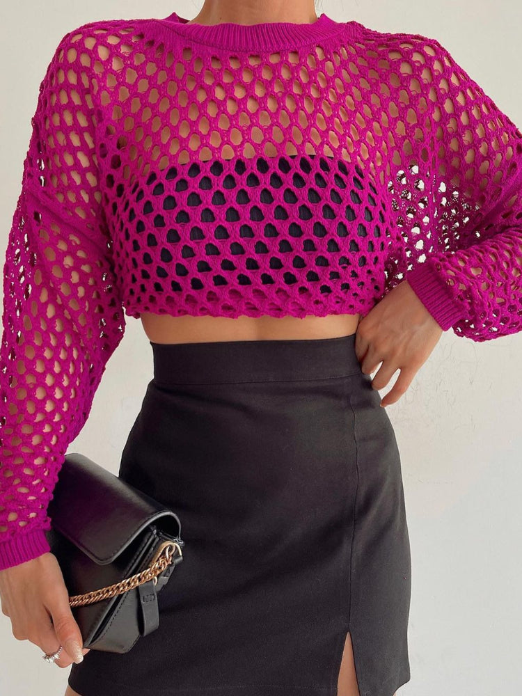 Women's Crochet Knit Hollow Out Cropped Sweater