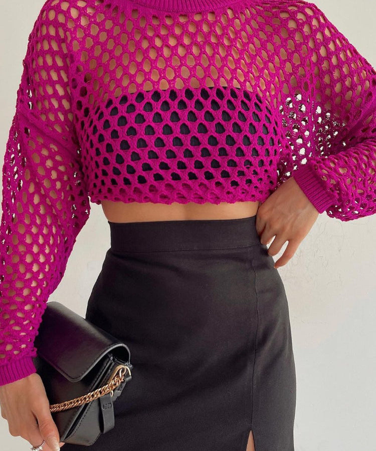 Women's Crochet Knit Hollow Out Cropped Sweater