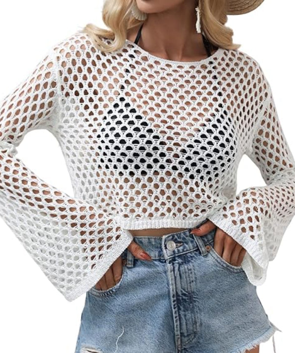 Women's Crochet Hollow Out Cover Up Knit Crop Top