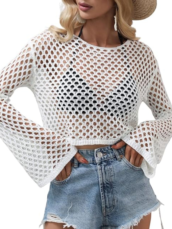 Women's Crochet Hollow Out Cover Up Knit Crop Top