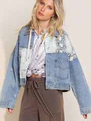 Women's Cowgirl Fashion Snakeskin Patched Denim Jacket
