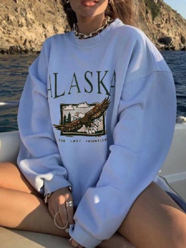 Womens Alaska Graphic Crewneck Beach Sweatshirts