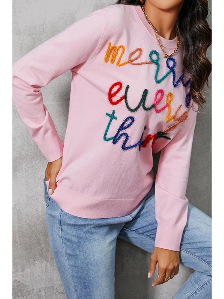 Women's Casual Merry Everything Pink Knit Sweater