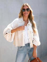 Ladies Vintage Western Waffle Cropped Raw Hem Jacket