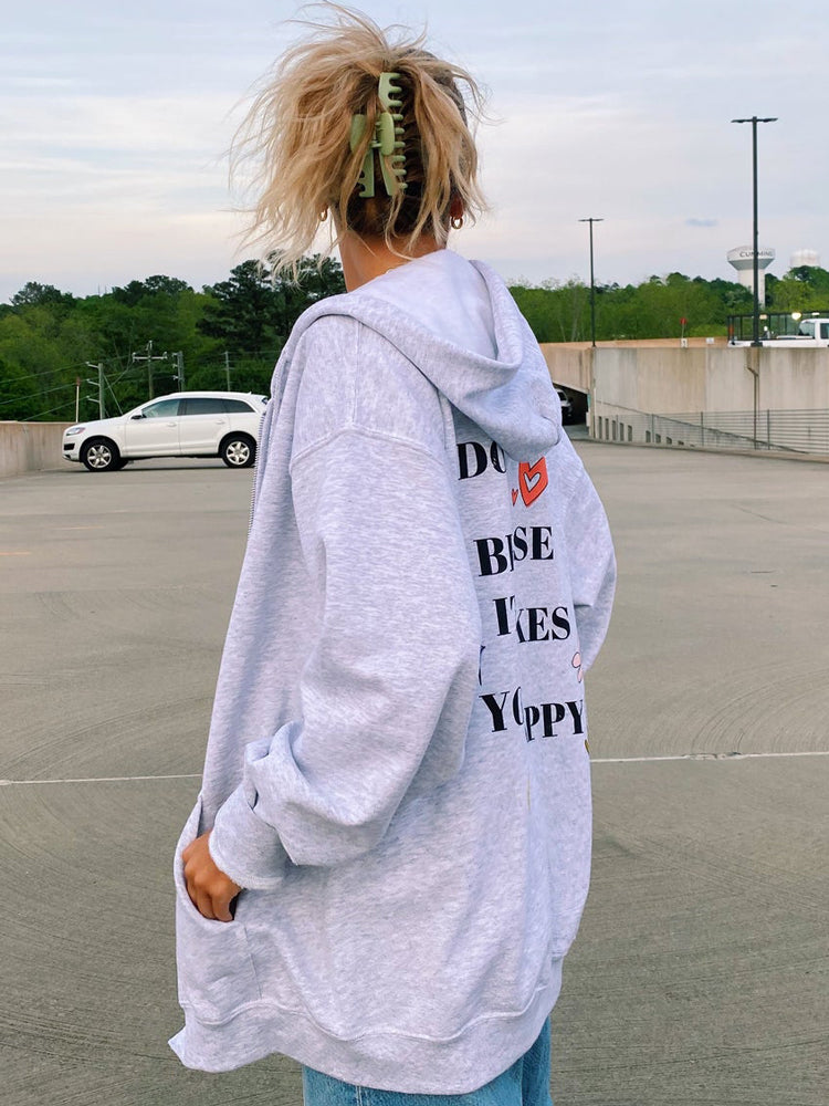 Preppy Do It Because It Makes You Happy Zip Up Hooded Jackets