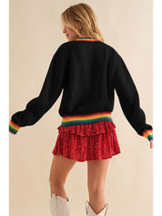 Women's Colorful Sequin Patch Merry And Bright Knit Sweater