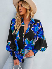 Women's Puff Sleeve Tie Dry  Button-Up Blouse