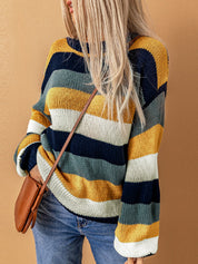 Retro Striped Dropped Shoulder Knitted Sweater