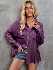 Women's Long Sleeve Single Breasted Solid Color Shirt