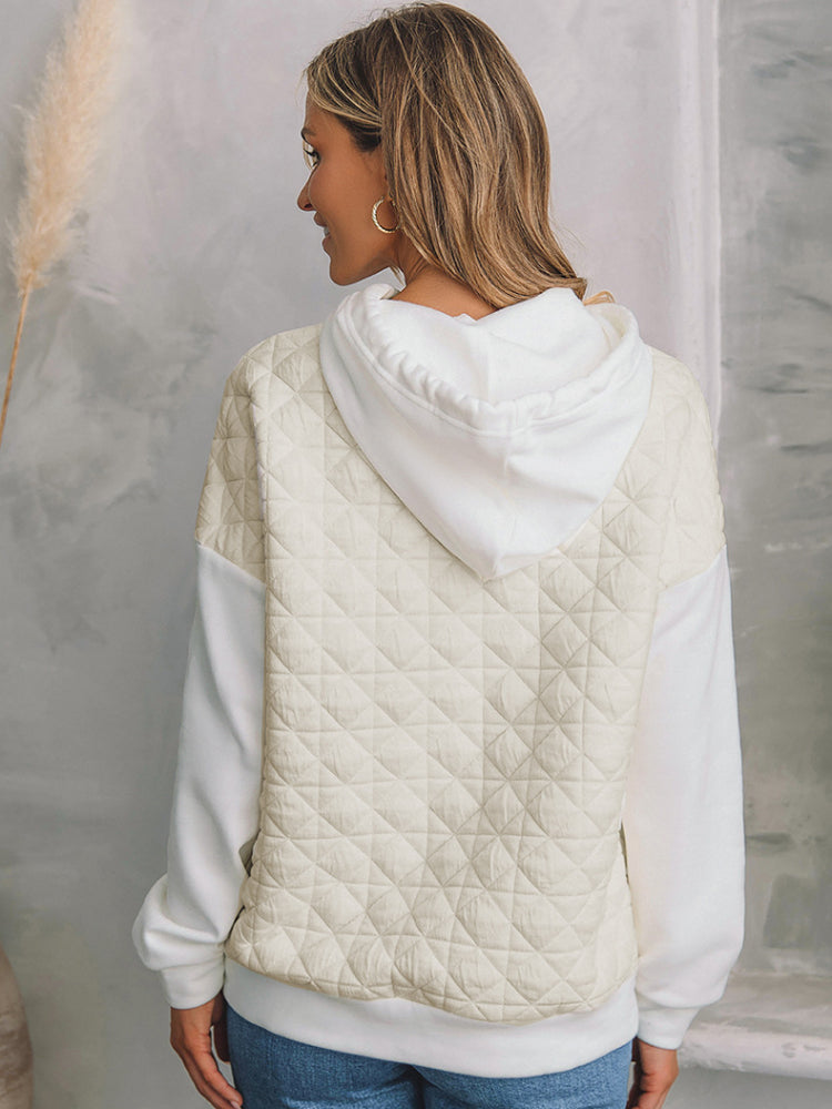Retro Quilted Texture Drawstring Pullover Hoodie