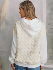 Retro Quilted Texture Drawstring Pullover Hoodie
