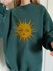 Green Ladies Sun Graphic Sweatshirts
