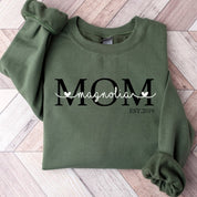 Custom Mom Est Year Sweatshirt with Kids Name Personalized Mother's Day Tee