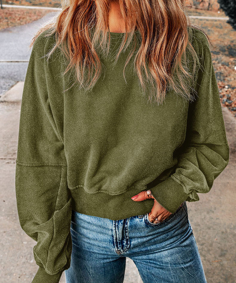 Vintage Crew Neck Backless Sweatshirt