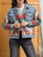 Women's Western Cowgirl Aztec Pattern Denim Jacket