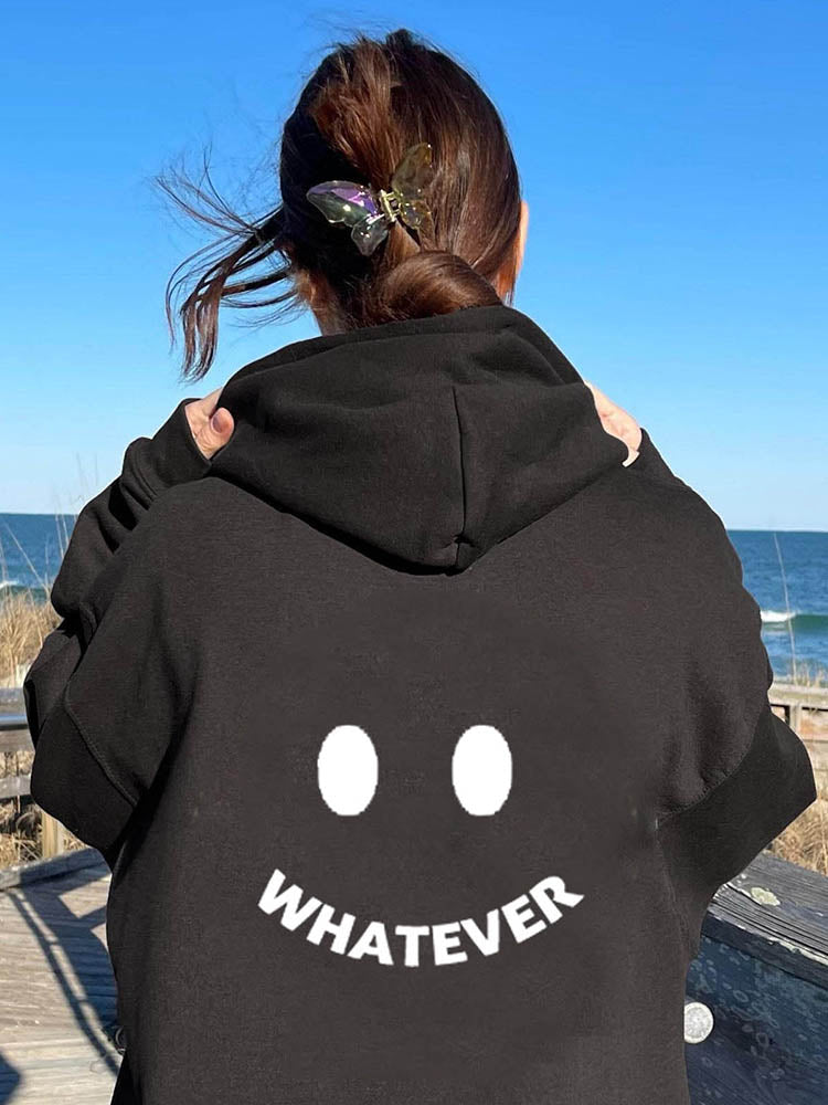 Casual Ladies Whatever Smiley Face Hoodies