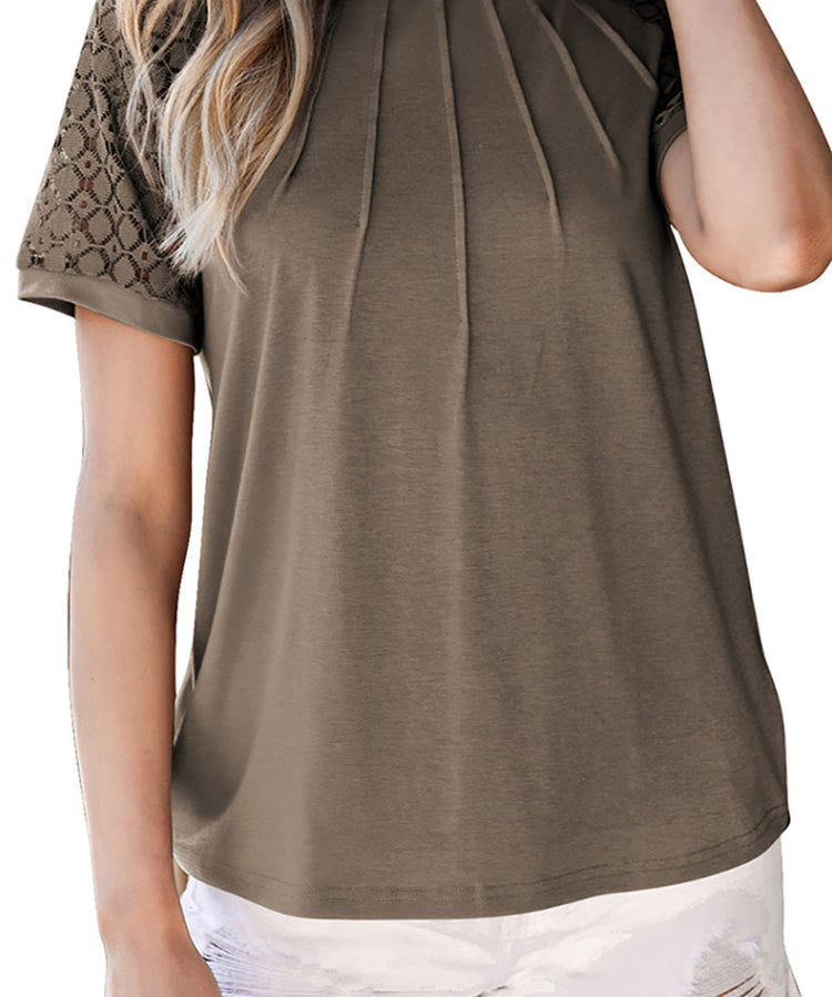 Women's Crewneck Patchwork Lace Top Shirt