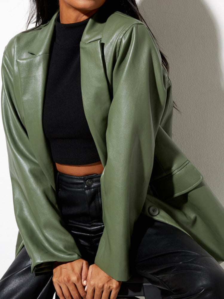 Women's Loose Faux Leather Bomber Jacket