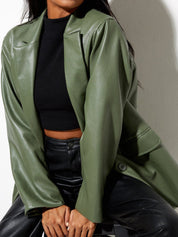 Women's Loose Faux Leather Bomber Jacket