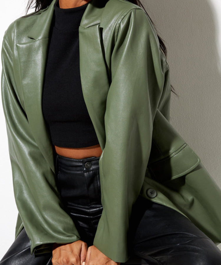Women's Loose Faux Leather Bomber Jacket