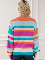 Multicolor Striped Round Neck Long Sleeve Knit Sweater