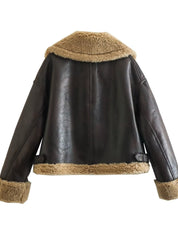 Women's Brown Zip Up Lambswool Jacket Coat