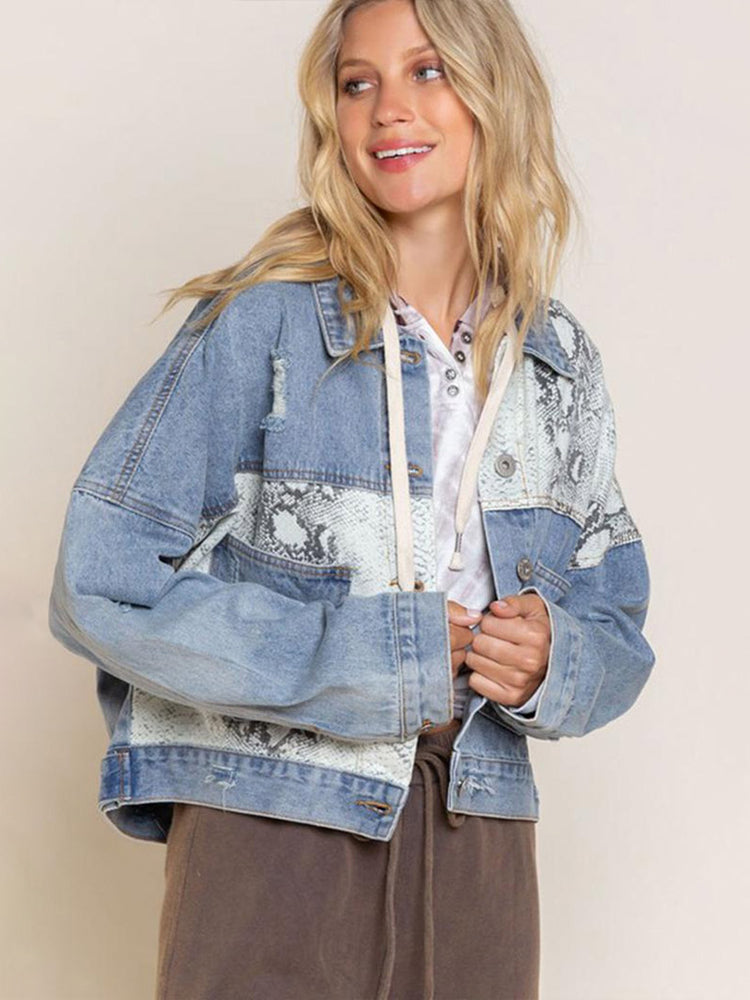 Women's Cowgirl Fashion Snakeskin Patched Denim Jacket