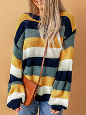 Retro Striped Dropped Shoulder Knitted Sweater
