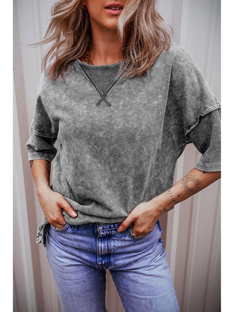 Women's Distressed Crew Neck Loose Shirt