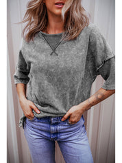 Women's Distressed Crew Neck Loose Shirt