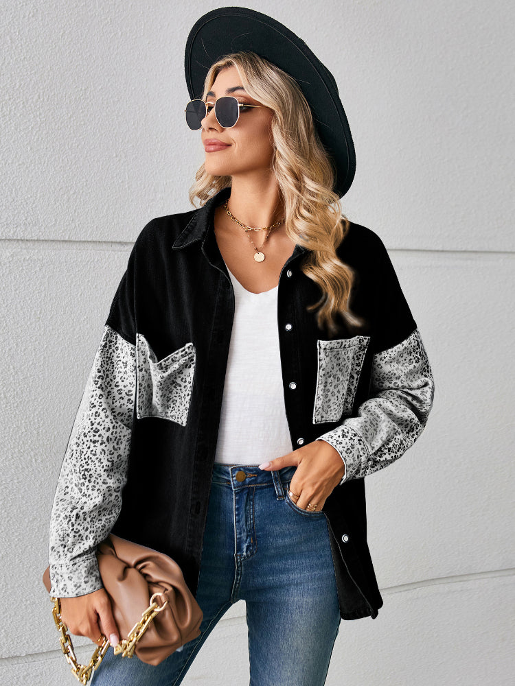 Women's Western Leopard Button Up Denim Shacket