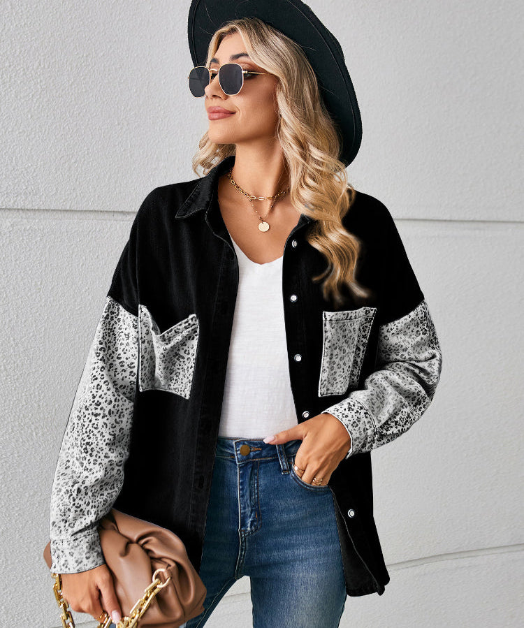 Women's Western Leopard Button Up Denim Shacket