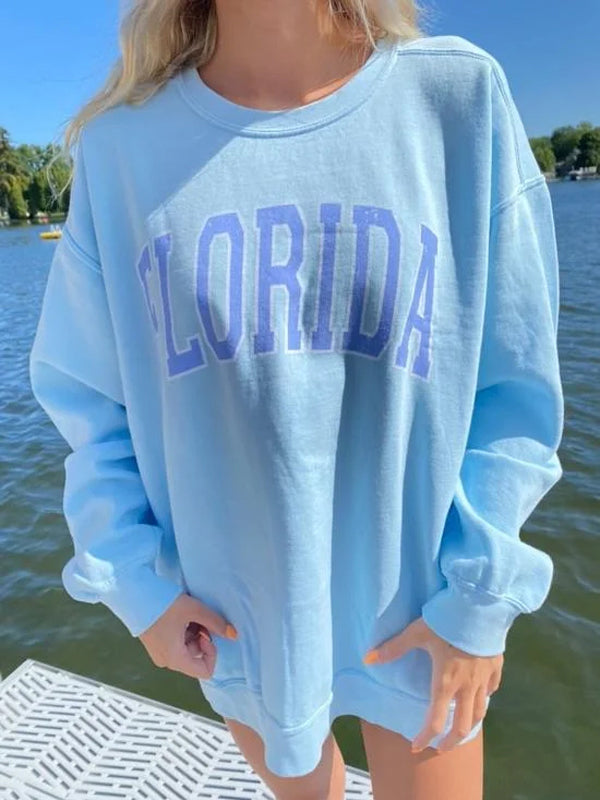 Oversized Sky Blue Florida Crew Neck Sweatshirt